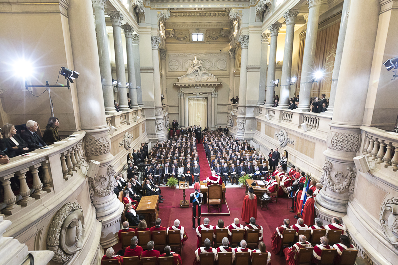 Ingrandisci la foto L'Aula Magna del Palazzo di Giustizia durante l'Assemblea Generale della Corte Suprema di Cassazione per l'inaugurazione dell'Anno giudiziario.